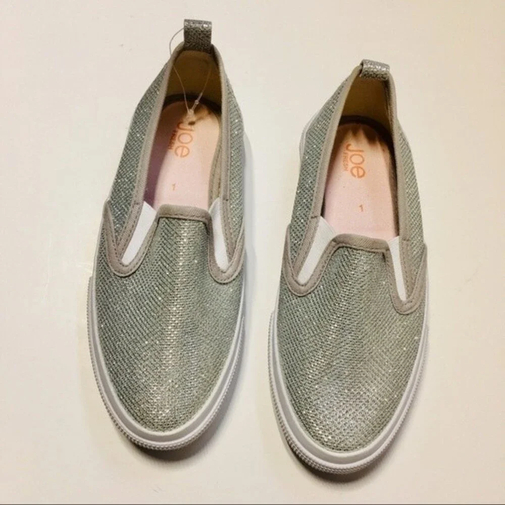 Joe Fresh Sparkly Silver Slip On Sneakers NWOB 1